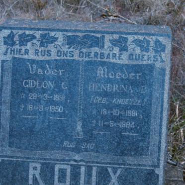 ROUX Gidoen G. 1881-1950 &amp; Hendrina D. KNOETZE 1881-1964