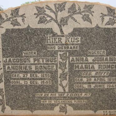 RONGE Jacobus Petrus Andries 1855-1946 &amp; Anna Johanna Maria BRITS 1858-1945