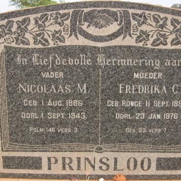 PRINSLOO Nicolaas M. 1886-1943 &amp; Fredrika C. RONGE 1894-1976