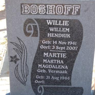 BOSHOFF Willem Hendrik 1941-2007 &amp; Martha Magdalena VERMAAK 1944-