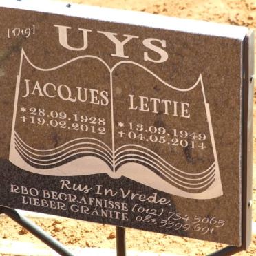 UYS Jacques 1928-2012 &amp; Lettie 1949-2014