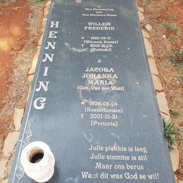 HENNING Willem Frederik 1922-2005 &amp; Jacoba Johanna Maria VAN DER WALT 1926-2007