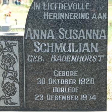 SCHMULIAN Anna Susanna nee BADENHORST 1920-1974