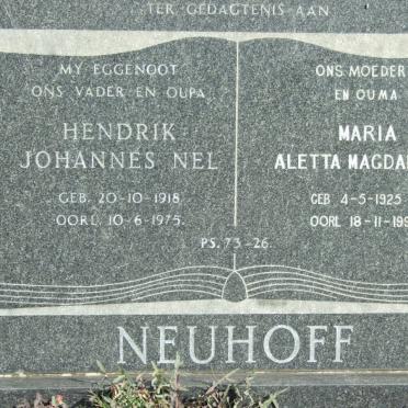 NEUHOFF Hendrik Johannes Nel 1918-1975 &amp; Maria Aletta Magdalena 1925-1991