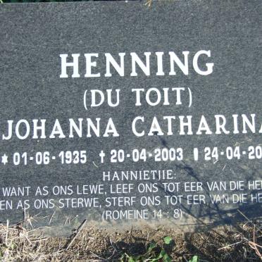HENNING Johanna Catharina nee DU TOIT 1935-2003