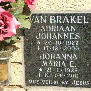 BRAKEL Adriaan Johannes, van 1922-2000 &amp; Johanna Maria E. 1928-2011
