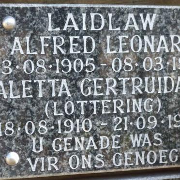 LAIDLAW Alfred Leonard 1905-1977 &amp; Aletta Gertruida LOTTERING 1910-1993