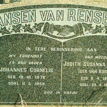 RENSBURG Johannes Cornelius, Jansen van 1878-1959 &amp; Judith Susanna Hendrika VAN ROOYEN  1884-1963