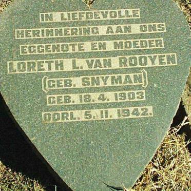 ROOYEN Loreth L., van nee SNYMAN 1903-1942