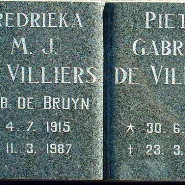 VILLIERS Pieter Gabriel, de 1909-1987 &amp; Fredrieka M.J. DE BRUYN 1915-1987