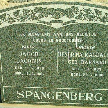 SPANGENBERG Jacob Jacobus 1878-1967 &amp; Hendrina Magdalena BARNARD 1889-1968