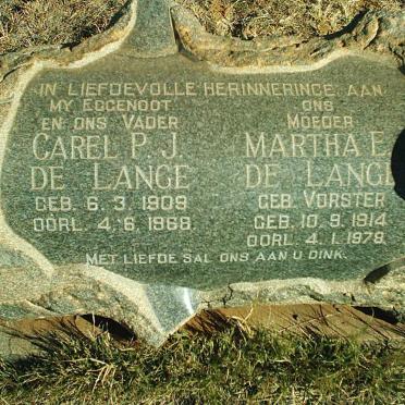LANGE Carel P.J, de 1909-1968 &amp; Martha E. VORSTER 1914-1979