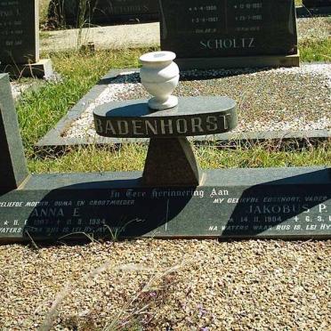 BADENHORST Jakobus P.  1904-1969 &amp; Anna E. 1907-1984