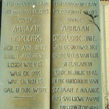 KLERK  Adriaan, de 1859-1939 :: DE KLERK Adriaan  -1942