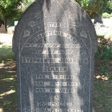 BEKKER Stephanus Johannes 1858-1919 &amp; Hendrina M.D. -1947