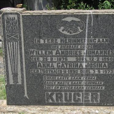 KRUGER Willem Andries Johannes 1876-1950 &amp; Anna Catrina Josina BOTHA 1890-1973