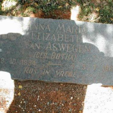 ASWEGEN Anna Maria Elizabeth, van nee BOTHA 1894-1966