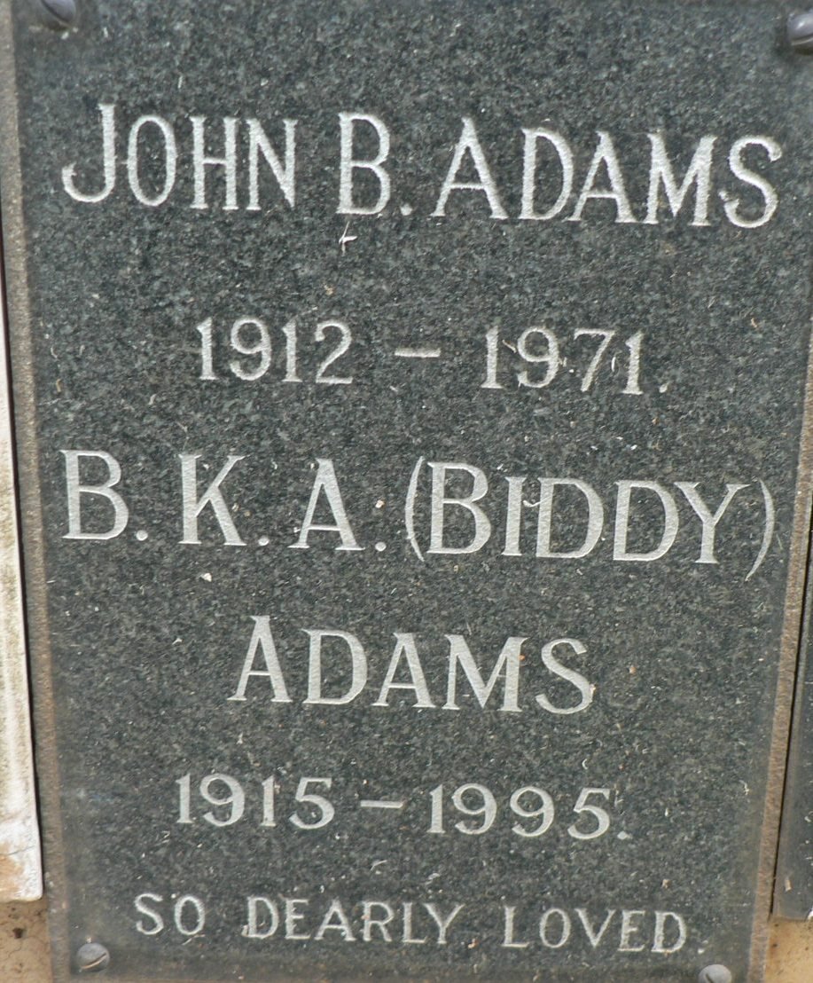 ADAMS John B. 1912-1971 &amp; B.K.A. 1915-1995