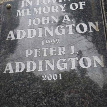 ADDINGTON John A. 1992 :: ADDINGTON Peter J. 2001