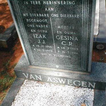 ASWEGEN Izak J.J., van 1916-1978 &amp; Gesina C.R. 1919-1996
