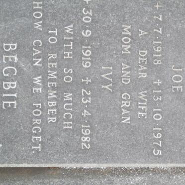 BEGBIE Joe 1918-1975 &amp; Ivy 1919-1982