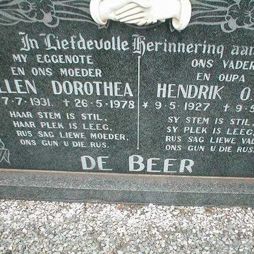 BEER Hendrik O.E., de 1927-1996 &amp; Ellen Dorothea 1931-1978