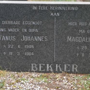 BEKKER Stefanus Johannes 1905-1964 &amp; Magdalina Jane 1910-1992