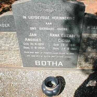 BOTHA Jan Andries 1891-1959 &amp; Anna Elizabeth Cicilia 1891-1963