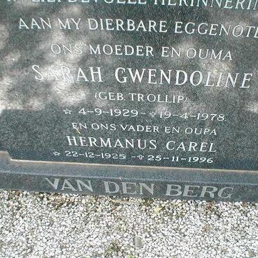 BERG Hermanus Carel, van den 1925-1996 &amp; Sarah Gwendoline TROLLIP 1929-1978