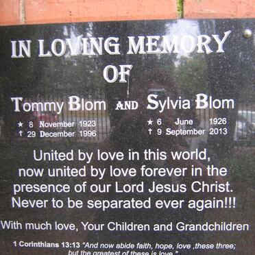 BLOM Tommy 1923-1996 &amp; Sylvia 1926-2013