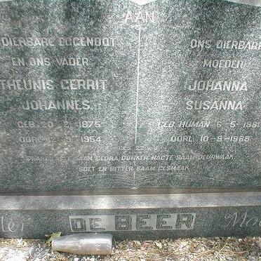 BEER Theunis Gerrit Johannes, de 1875-1954 &amp; Johanna Susanna HUMAN 1881-19??