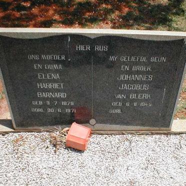 BARNARD Elena Harriet 1879-1971 :: VAN BLERK Johannes Jacobus 1945-