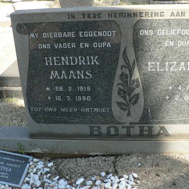 BOTHA Hendrik Maans 1919-1980 &amp; Elizabeth 1919-2005 :: BOTHA Hendrik Manus 1957-2012