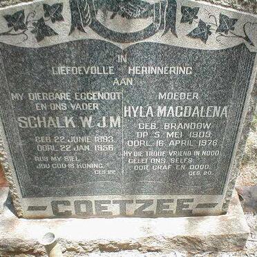 COETZEE Schalk W.J.M 1893-1956 &amp; Hyla Magdalena BRANDOW 1903-1976