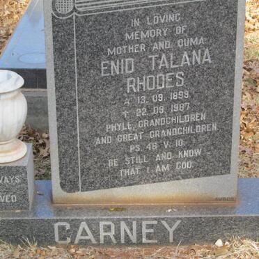 CARNEY Enid Talana Rhodes 1899-1987