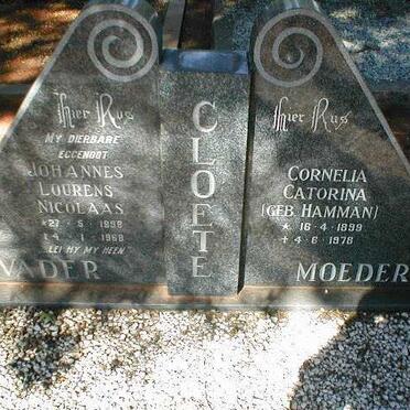 CLOETE Johannes Lourens Nicolaas 1898-1968 &amp; Cornelia Catorina HAMMAN 1899-1978