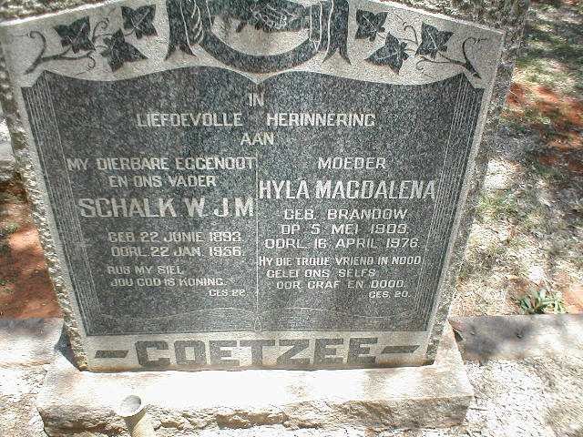 COETZEE Schalk W.J.M 1893-1956 &amp; Hyla Magdalena BRANDOW 1903-1976