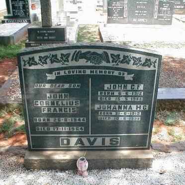 DAVIS John C.F 1912-1988 &amp; Johanna H.C. 1912-1998 :: DAVIS John Cornelius Francis 1944-1964