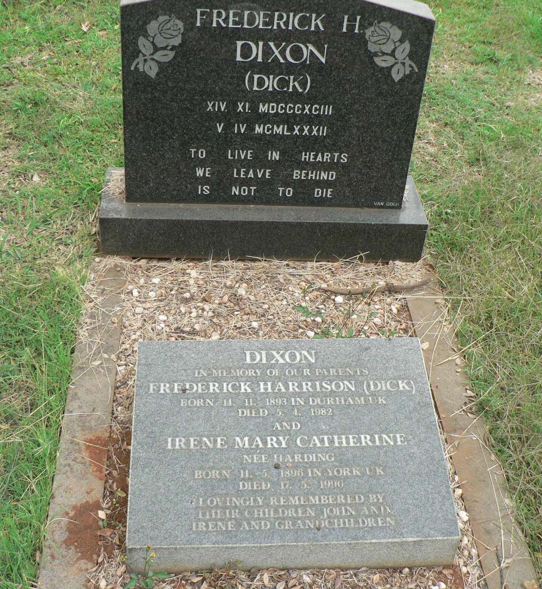 DIXON Frederick Harrison 1893-1982 &amp; Irene Mary Catherine HARDING 1896-1996