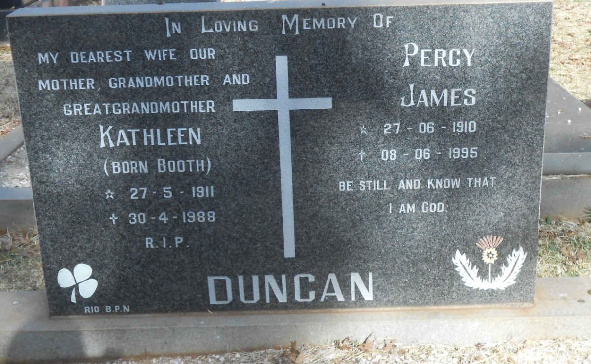 DUNCAN Percy James 1910-1995 &amp; Kathleen BOOTH 1911-1988