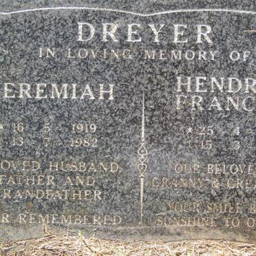 DREYER Jeremiah 1919-1982 &amp; Hendrina Francina 1920-2007