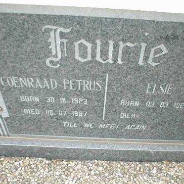 FOURIE Coenraad Petrus 1923-1987 &amp; Elsie 1929-