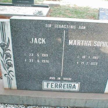 FERREIRA Jack 1919-1976 &amp; Martha Sophia 1917-1979