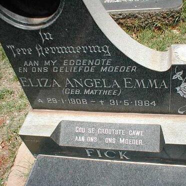 FICK Eliza Angela Emma nee MATHEE 1906-1964