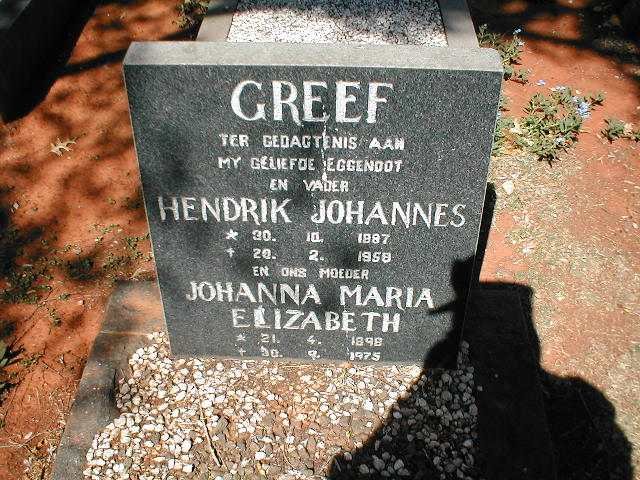 GREEF Hendrik Johannes 1887-1958 &amp; Johanna Maria Elizabeth 1898-1975