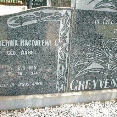 GREYVENSTEIN Frederika Magdalena nee AXSEL 1900-1974