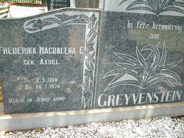 GREYVENSTEIN Frederika Magdalena nee AXSEL 1900-1974