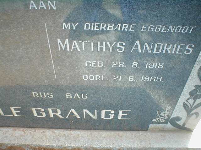 GRANGE Matthys Andries, le 1918-1969