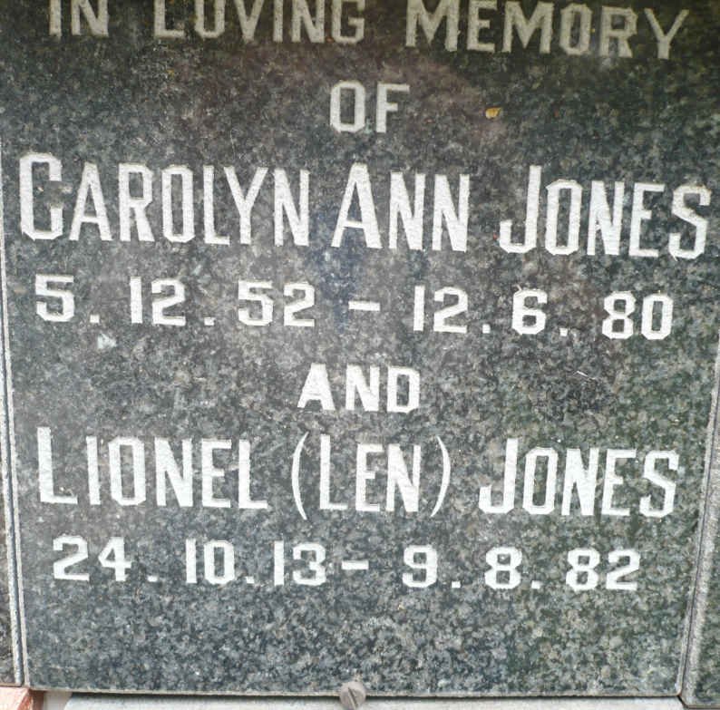 JONES Lionel 1913-1982 :: JONES Carolyn Ann 1952-1980