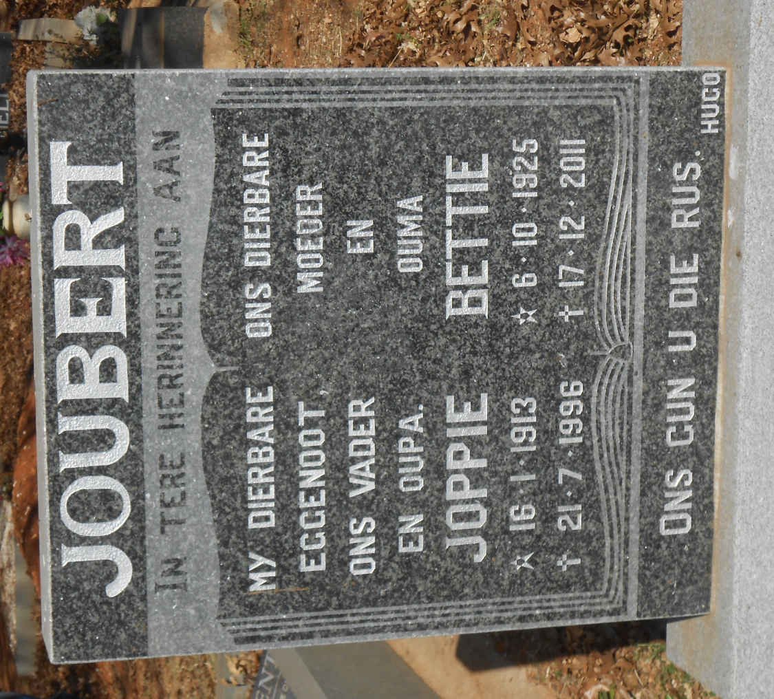 JOUBERT Joppie 1913-1996 &amp; Bettie 1925-2011